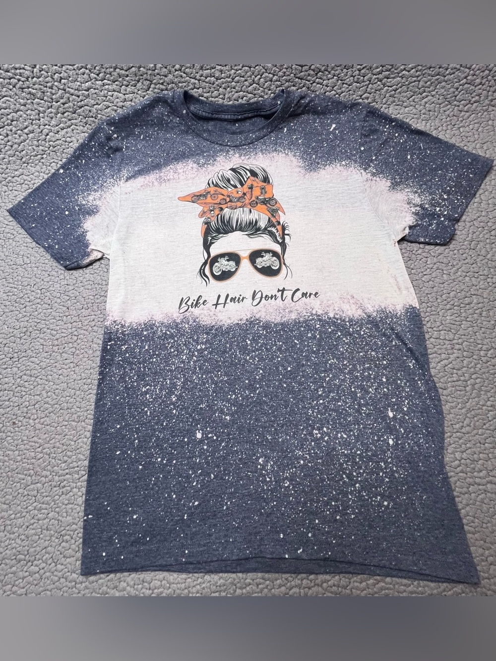 Short Sleeve T Shirt Women’s Size Medium Bike Hair Don’t Care Blue And White